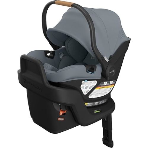 UPPAbaby Aria V2 Lightweight Infant Car Seat - Just Under 6 lbs - Base with Load Leg + Infant Insert + All-Weather FootCover Included - Direct Stroller Attachment - Callum (Stone Blue)