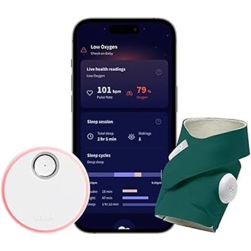 Owlet Dream Sock® - FDA-Cleared Smart Baby Monitor - Track Live Pulse (Heart) Rate, Oxygen in Infants - Receive Notifications - Deep Sea Green
