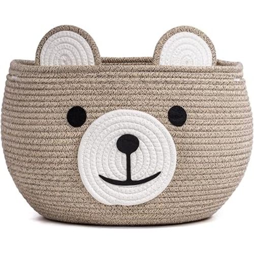 Large Baby Basket for Gifts Empty, Cute Bear Design, Light Brown