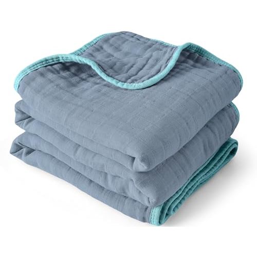 ZPECC Muslin Baby Blanket Thicker, 30x40 Organic Cotton Newborn Receiving Quilt Hypoallergenic for Baby Essentials Swaddle Crib Stroller, Blue