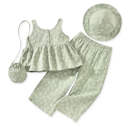 HINTINA Toddler Baby Girl Sleeveless Outfits Ditsy Floral Summer Pants Set | 12 Months-5T Girls Clothes, Camisole, Elastic Waist,Fall Clothing