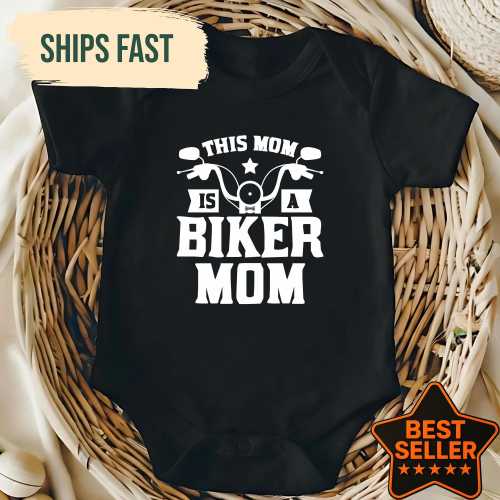 Funny "This Mom Is A Biker Mom" Baby Bodysuit, Motorcycle Newborn Gift, Baby Shower Gift, Coming Home Outfit, Gift for New Mom