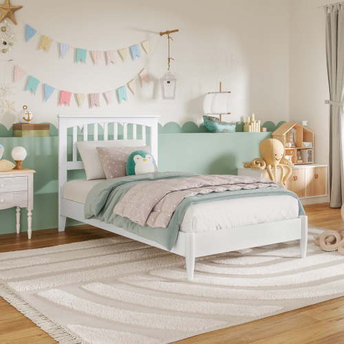 AFI Becket Twin Solid Wood Low Profile Platform Bed, White