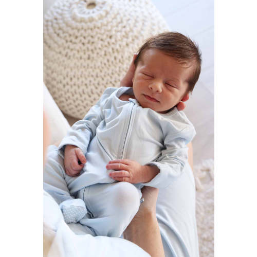 Baby Blue Bamboo Zipper Footie