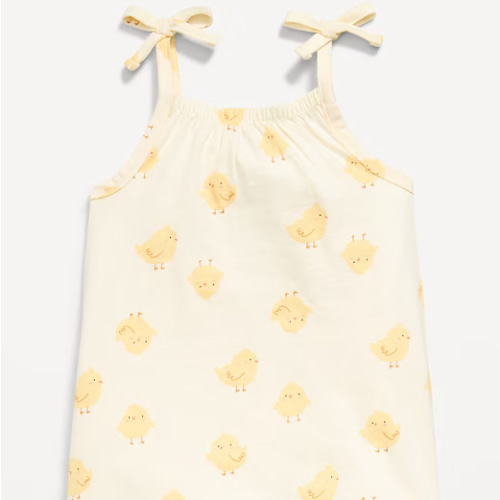 Printed Sleeveless Tie-Strap Romper for Baby