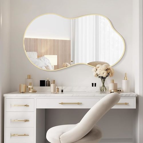 WallBeyond Gold Asymmetrical Mirror, Modern Irregular Wall Mirror with Aluminum Frame for Bedroom, Bathroom, Living Room, and Entryway 36" H x 24" W (Gold)