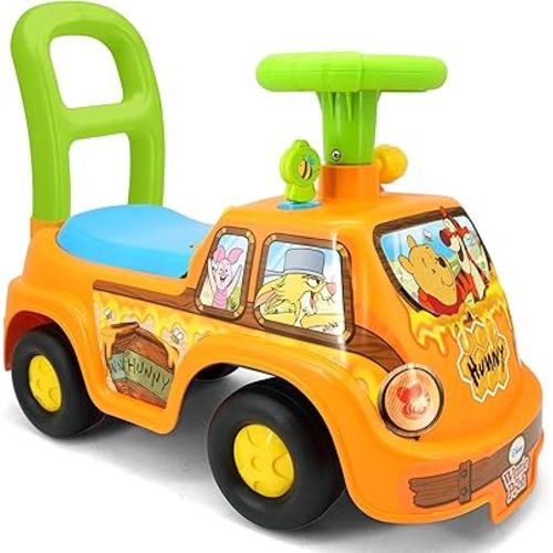 Kiddieland Winnie the Pooh Honey Van Ride-On with Lights & Sounds, Foot-to-Floor Push Car, Interactive Dashboard, Under-Seat Storage, for Toddlers 12–36 Months