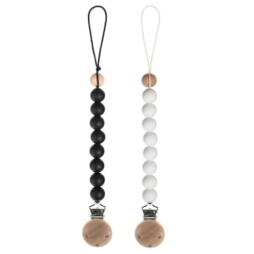 Silicone Pacifier Clips for Baby, Paci Holders Binky Clips, 2 Pack (White+Black)