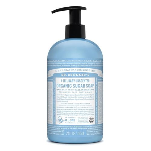 Dr. Bronner's Organic Sugar Soap (Baby Unscented, 24 Ounce) - Made with Regenerative Certified Organic Oils, Sugar & Shikakai Powder, 4-in-1 Use: Hands, Body, Face and Hair- Liquid Soap, Nourishes