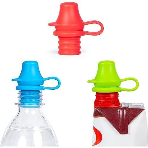 Original Water Bottle Topper for Toddlers – 100% Silicone Sippy Top Spout with Protective Cap makes the Bottle Top a Spill Proof Lid for Kids and Adults - 3 Pack - Original