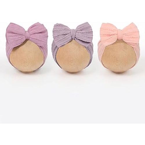 Baby Bows Headbands Soft Nylon Handmade Hair Accessories for Newborn Infant Toddler Kids (3 Mixed White, Large)
