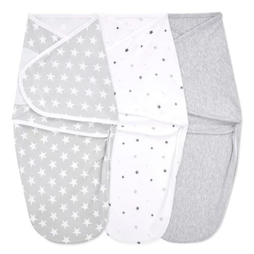 aden + anais Essentials Easy Swaddle Wrap Quick Change with Bottom Zipper, Snug Cotton Knit Baby Wrap Swaddle Blanket for Newborns, TOG 1.0, 3-Pack, Twinkle, 0-3 Months, Small/Medium