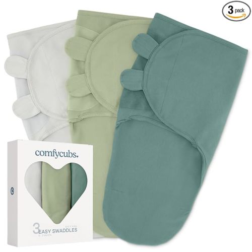 Comfy Cubs Easy Swaddle Blanket, 3 Pk Small - Stone, Sage, Azul
