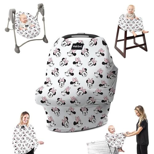 Milk Snob Original Disney 5-in-1 Cover, Minnie Mouse, Added Privacy for Breastfeeding, Baby Car Seat, Carrier, Stroller, High Chair, Shopping Cart, Lounger Canopy - Newborn Essentials, Nursing Top