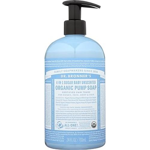 Dr Bronner Organic 4-in-1 Sugar Baby Unscented Pump Liquid Soap, Vegan, Non GMO, 24 Fluid Ounce (Pack Of 1)