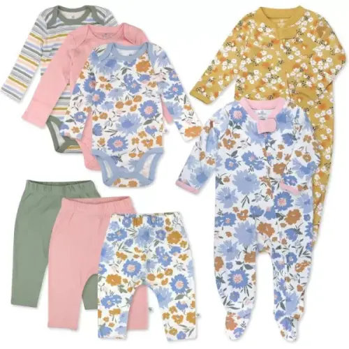 HonestBaby Multipack Gift Sets Mix Match Outfits 100% Organic Cotton for Newborn Infant Baby Boys, Girls, Unisex (LEGACY)(8-Piece Set Painterly Floral Blue) - HonestBaby