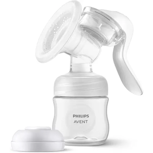 Philips Avent Manual Breast Pump, Easy Pumping with Natural Motion Technology, Silicone Cushion, 4oz Natural Bottle, Sealing Disc, Screw Ring, Transparent, Model SCF430/03