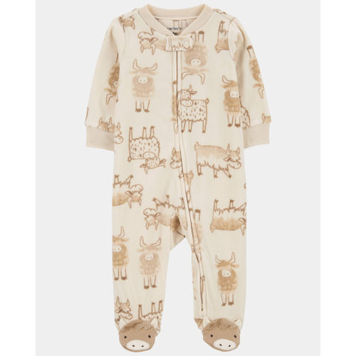 Baby Highland Cow Zip-Up Fleece Sleep & Play Pajamas - Cream - Carter's | Carter's