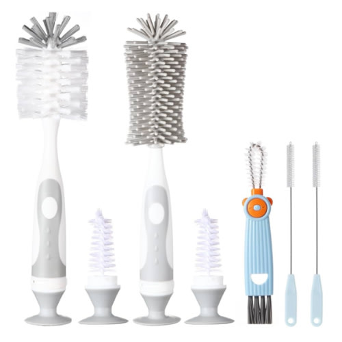 5-in-1 Baby Bottle Cleaner Set, Including Nylon & Silicone Bottle Brush, Cap, Straw & Nipple Brushes, BPA-Free (Grey)