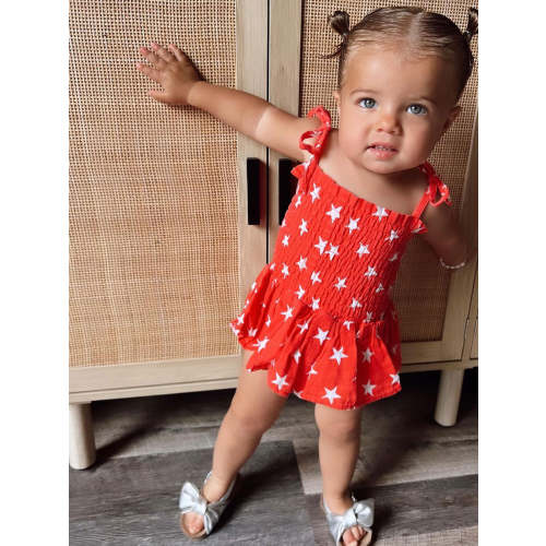 Muslin Smocked Bubble w/ Skirt, Star Spangled