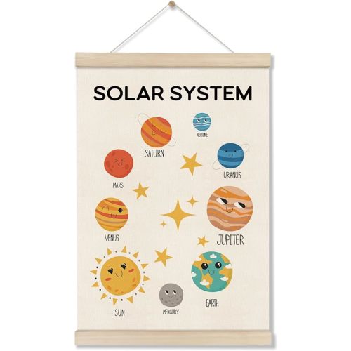DOI-LANEE Solar System Poster Hanger Frame 16x12 Inch, Outer Space Canvas Wall Art Decor for Classroom Preschool Homeschool, Planet Artwork for Toddler Playroom Nursery, Boy Nursery Wall Decoration