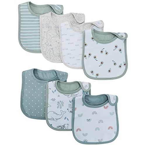 Simple Joys by Carter's Unisex Babies' Teething Bibs, Pack of 7, Avocados/Animal Print/Rainbow, One Size