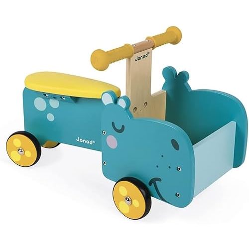 Janod Wooden Hippo Ride-On - Ages 12+ Months - J08003,Blue,Large