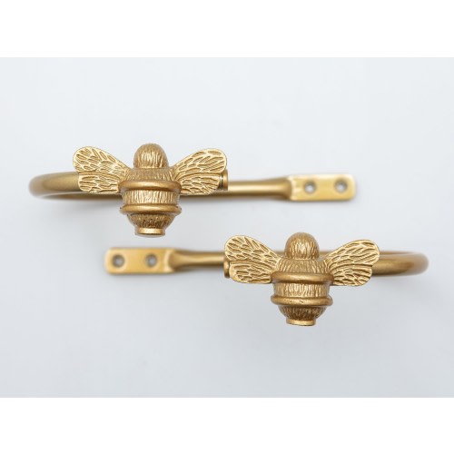 2 Bee Curtain Holdbacks | Brass bee Curtain Tie Backs | Bumblebee Accessories | Bee hooks