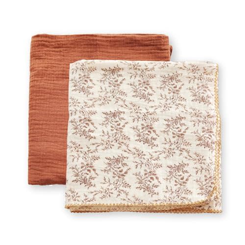 Gunnaicat Baby Swaddle Newborn Recieving Blanket 100% Cotton Muslin 2Pack Nursery Wrap Lace Design 40"x40"