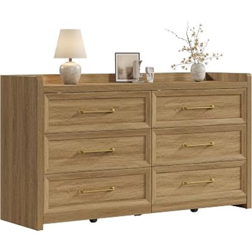 SICOTAS 6 Drawer Dresser for Bedroom-56.4" Extra-Wide Wood Chest of Drawers
