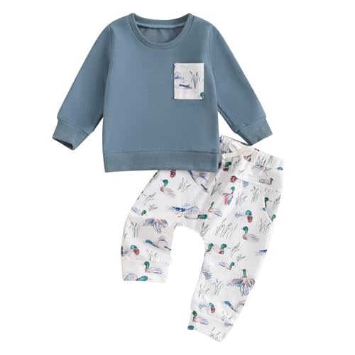 Doqcey Toddler Boy Hunting Outfit Mallard Duck Long Sleeve Sweatshirt Top Casual Pants Set Baby Duck Hunter Clothes