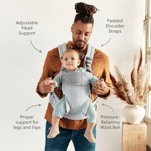 BabyBjörn Baby Carrier Harmony, Silver, 3D Mesh | 3-in-1 Ergonomic Baby Carrier; Newborn, Facing-in, Outward-Facing, and Back Carrying Positions Supported (7-40 lbs), Newborn to Toddler