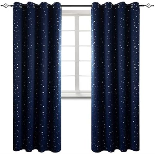 BGment Kids Blackout Curtains for Bedroom - Grommet Thermal Insulated Room Darkening Silver Star Printed Curtains for Living Room, Set of 2 Panels (52 x 95 Inch, Navy Blue)