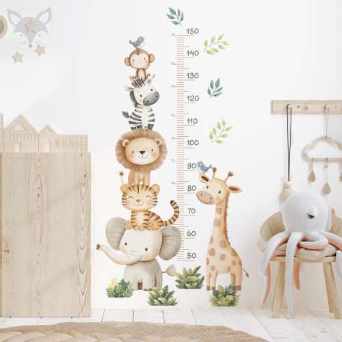 Animal Growth Chart Wall Decal, Jungle Theme Height Chart, Kids Room Decor, Safari Wall Sticker, Nursery Wall Art, Watercolro jungle Decal