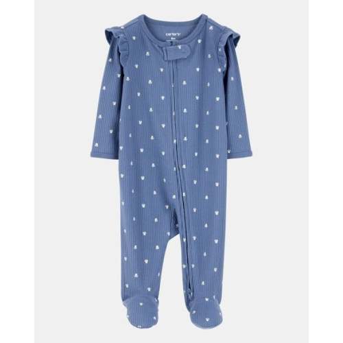 Baby Girl Mini Floral 2-Way Zip Ribbed Sleep & Play Pajamas - Blue | Carter's