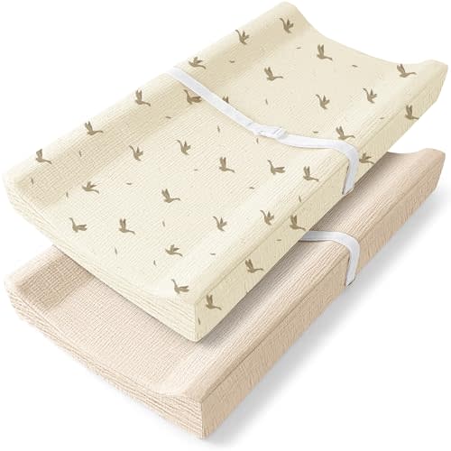 Bearmoss Baby Changing Pad Cover, Muslin [100% Cotton] Diaper Table Covers, 32'' x 16'' Soft Breathable Changing Pad Sheets for Unisex Baby Girls and Boys with Strap Holes (Goose)