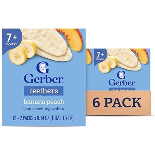 Gerber Snacks for Baby Teethers, Gentle Teething Wafers, Banana Peach, 1.7 Ounce, 12 Count Box (Pack of 6)