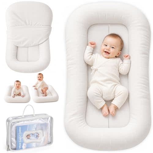 Infant Support Cushion 0-24 Months, Ivory | Breathable Cotton, Machine Washable Cover, Home and Travel, Portable Tummy Time Mat, Baby Registry Gift