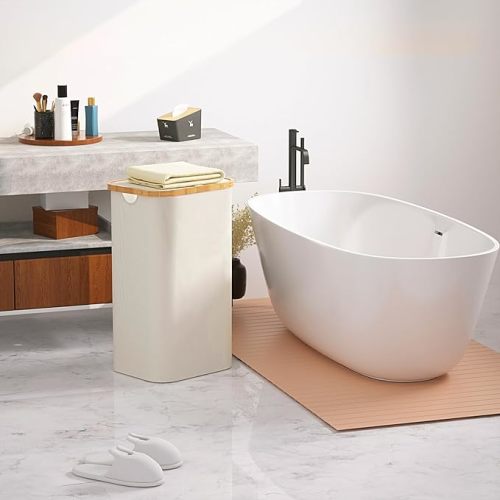 SuperOrganize 100L Laundry Basket with Lid, Large Laundry Hamper Organizer with Bamboo Handles and Removable Inner Bag, Dirty Clothes Basket for Bedroom, Closet, Bathroom - Beige - Beige-100L