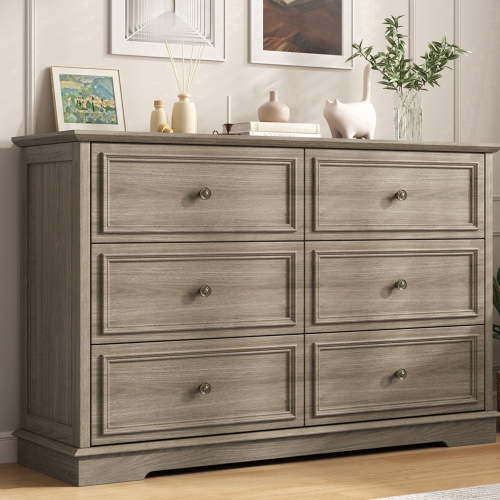 IDEALSOUL 6 Drawer Dresser for bedroom, Retro Wood Storage Cabinet for Living Room