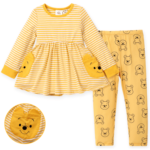 Disney Winnie the Pooh Baby Girls Outfits Set Stripe T-Shirt Dress with Pocket and Legging Pant Set Sizes 6M-5T