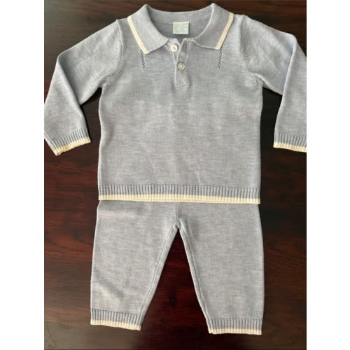 Edgehill Collection Light Blue Knit Polo Set with Cream Trim
