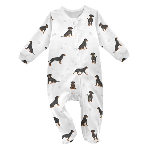 vvfelixl Exercises Doberman Dog Baby Sleepers For Girl Boys Newborn Baby Play One-Piece Footies For 0-24 Months White