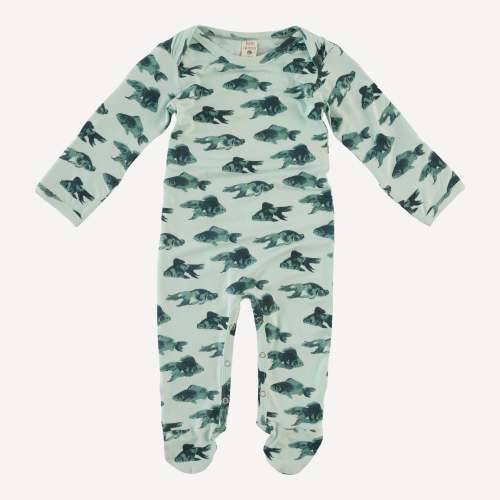 long sleeve lap neck footie | blue goldfish | bamboo – kate quinn