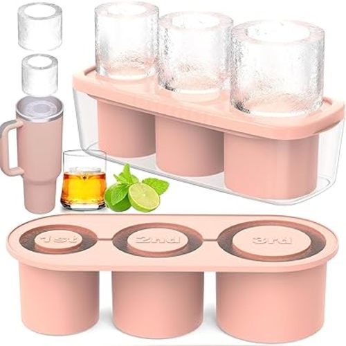 Stanley Ice Cube Mold, Ice Cube Tray for Stanley Cup, Silicone Ice Cube Maker With Lid for 30-40oz Tumbler, for Chilling Whiskey, Cocktails, Drinks, Coffee, Easy Fill and Release Ice Maker (Pink)