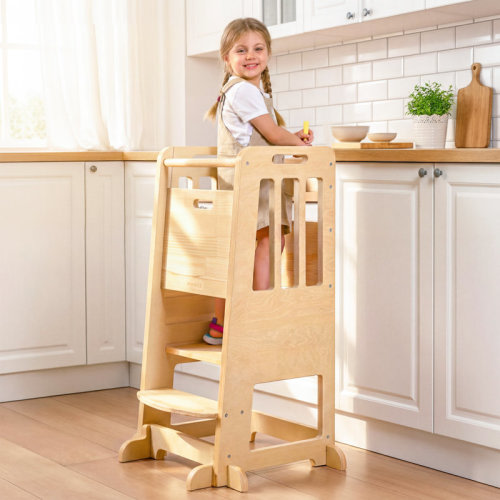 Toddler Tower Kitchen Stool Helper Adjustable Height Child Standing Learning Tower Wooden Kids Step Stools for Bathroom