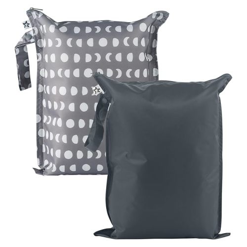 Tiny Twinkle Mess Proof Wet Bags | 2-Pack Reusable Waterproof Wet Bags for Swimsuits | Baby Clothes | Travel & Diaper Bag (Luna)