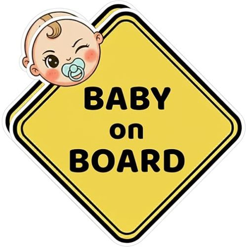 (2 PCS) Baby ON Board Baby Safety Sign Car Sticker 5", Sticker for Bumper - Bright Yellow, Best Safety Sign Accessories for Cars
