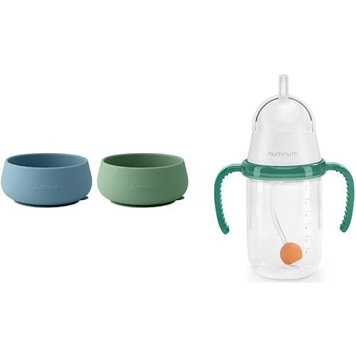 NumNum 2 Bowls, 4+ Months, Blue/Glacier Green Plus Toddler Cup, 1PK, Orange