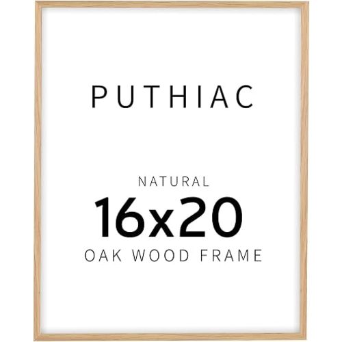 puthiac 16x20 Solid Oak Wood Picture Frame, Fits 12x16 with Mat or 16x20 Without Mat, Wall Display Only, Vertical or Horizontal, Plexi Front, 1 Pack, Natural Oak